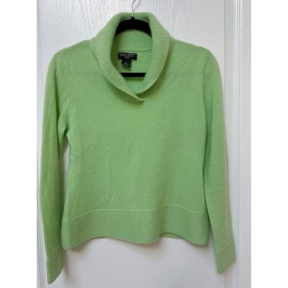 Daniel Bishop Light Green Collared V Neck 100% Cashmere Sweater Womens Size PM